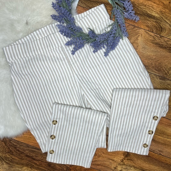 Christopher & Banks Ankle Pants Size 10P Cream Beige Stripe Linen A1-29 - Picture 1 of 10